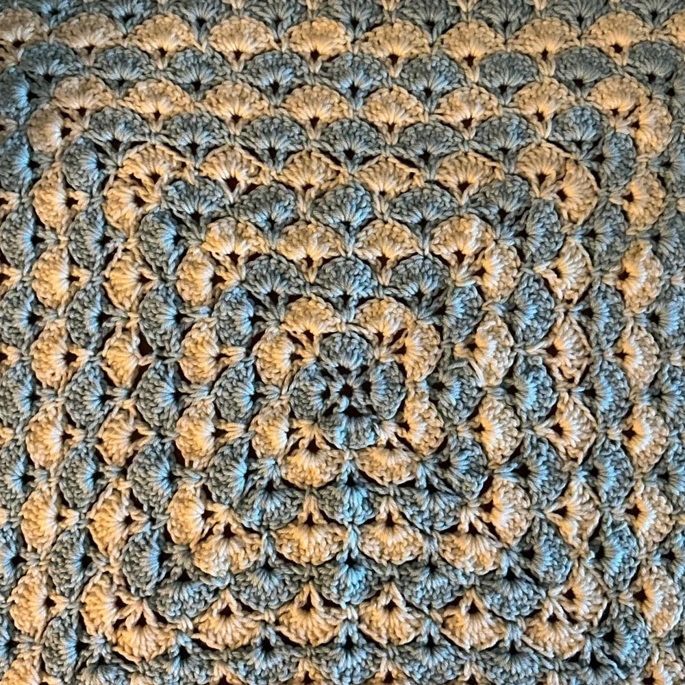 Handmade Crochet Baby Blanket Green Yellow Lap‎ Baby Blanket Afghan Throw Granny
